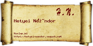 Hetyei Nándor névjegykártya